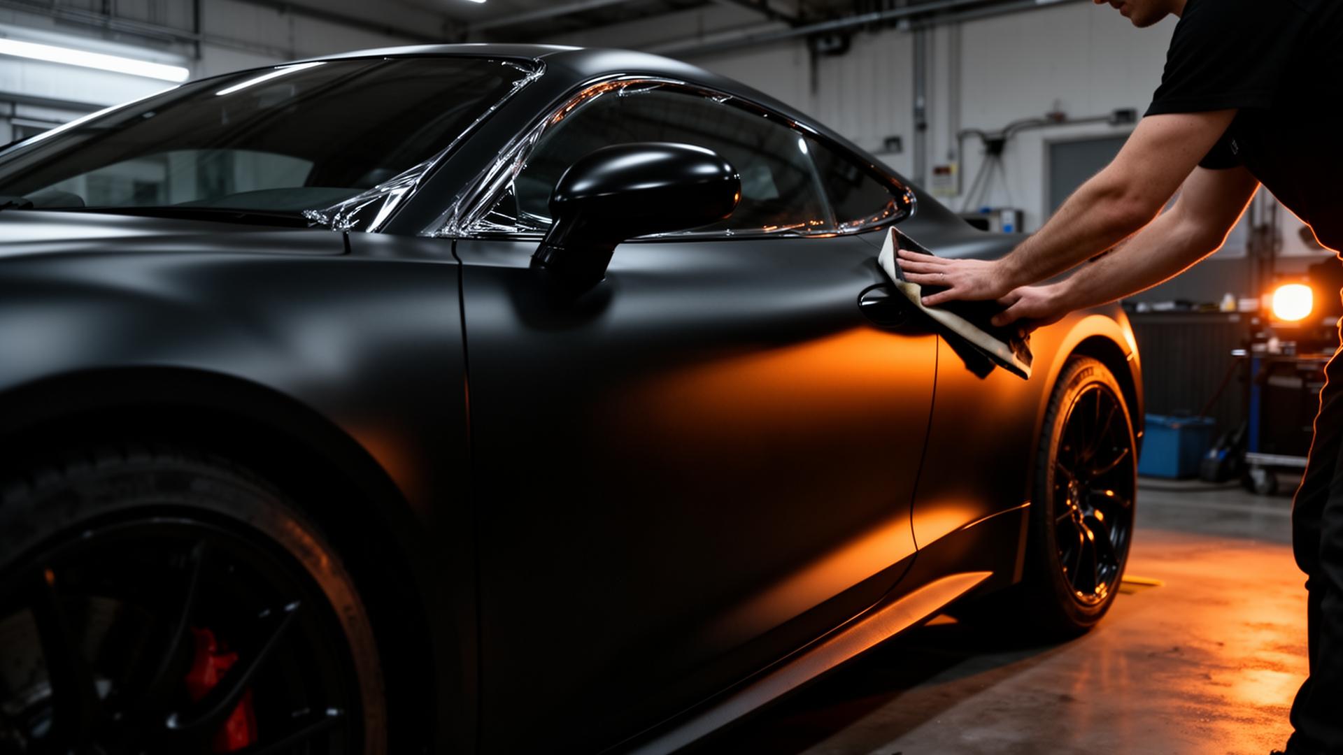 Vehicle wrap installation in progress